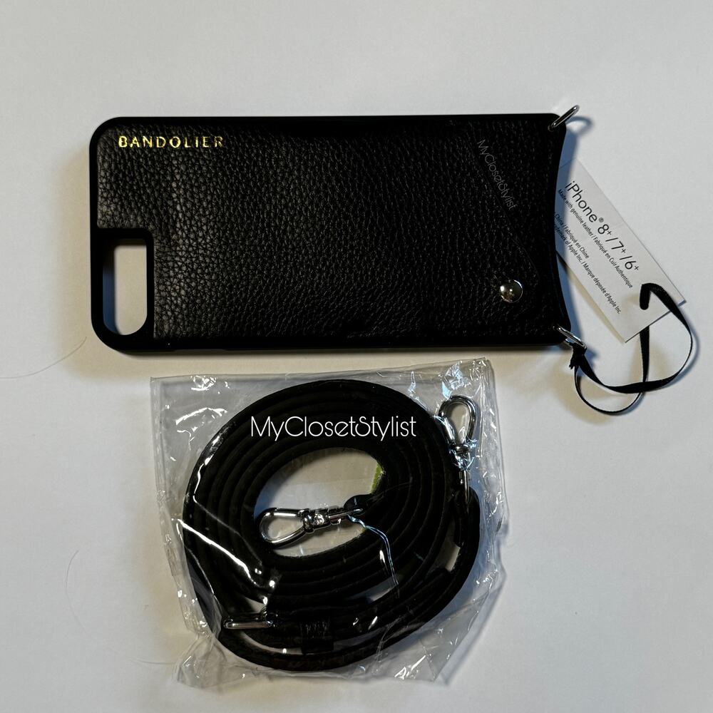 BANDOLIER Black Leather iPhone Case Wallet 8+, 7+, 6+ plus Strap NEW SET! Unisex